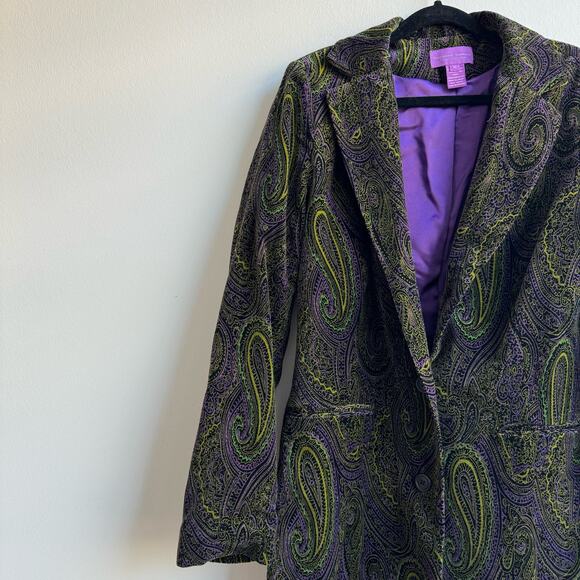 Suzanne Somers Velvet Paisley Print Trench Coat - 10 - Picture 4 of 12